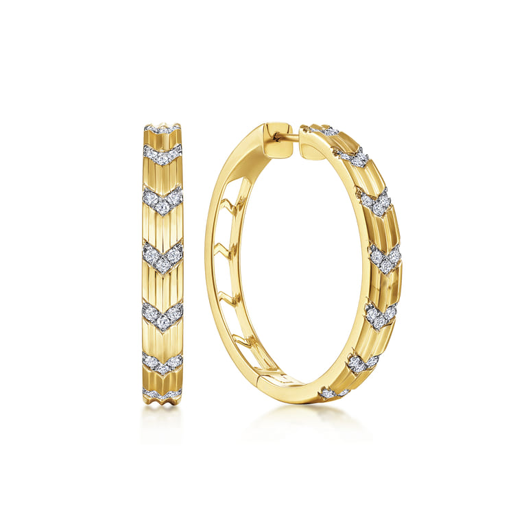 14K Yellow Gold 30mm Classic Diamond Hoop Earrings - 0.35 ct - Shot 1