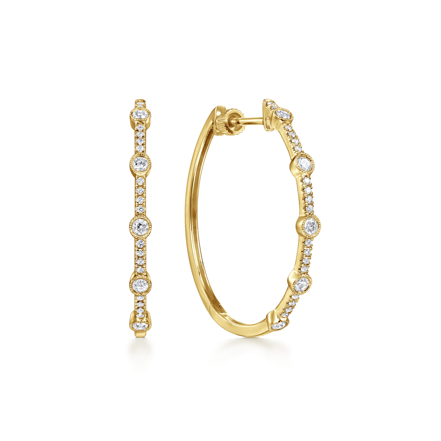 14K Yellow Gold 30mm Classic Diamond Hoop Earrings - 0.44 ct - Shot 1