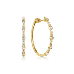 14K Yellow Gold 30mm Classic Diamond Hoop Earrings