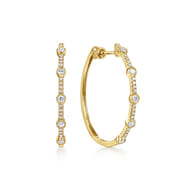14K Yellow Gold 30mm Classic Diamond Hoop Earrings
