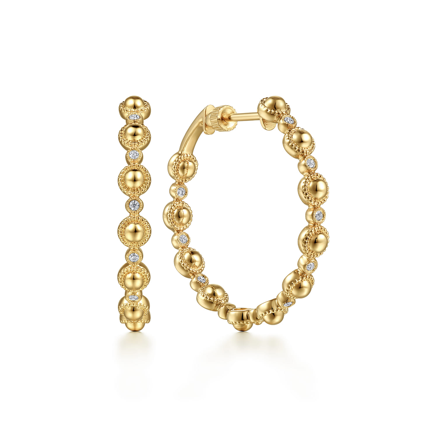 14K Yellow Gold 30mm Diamond Bujukan Hoop Earrings - 0.16 ct - Shot 1