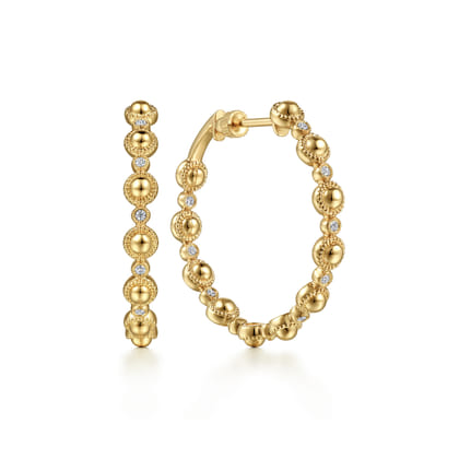 14K Yellow Gold 30mm Diamond Bujukan Hoop Earrings