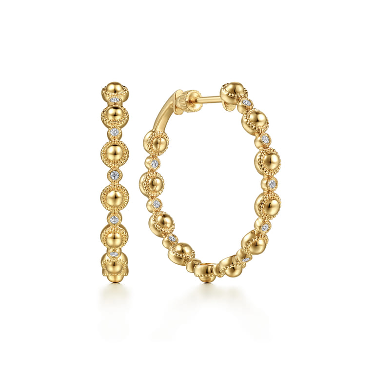 14K Yellow Gold 30mm Diamond Bujukan Hoop Earrings - 0.16 ct - Shot 1