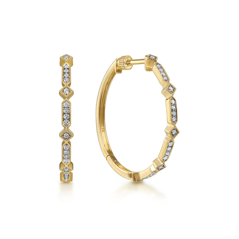 14K Yellow Gold 30mm Diamond Classic Hoop Earrings - 0.22 ct - Shot 1