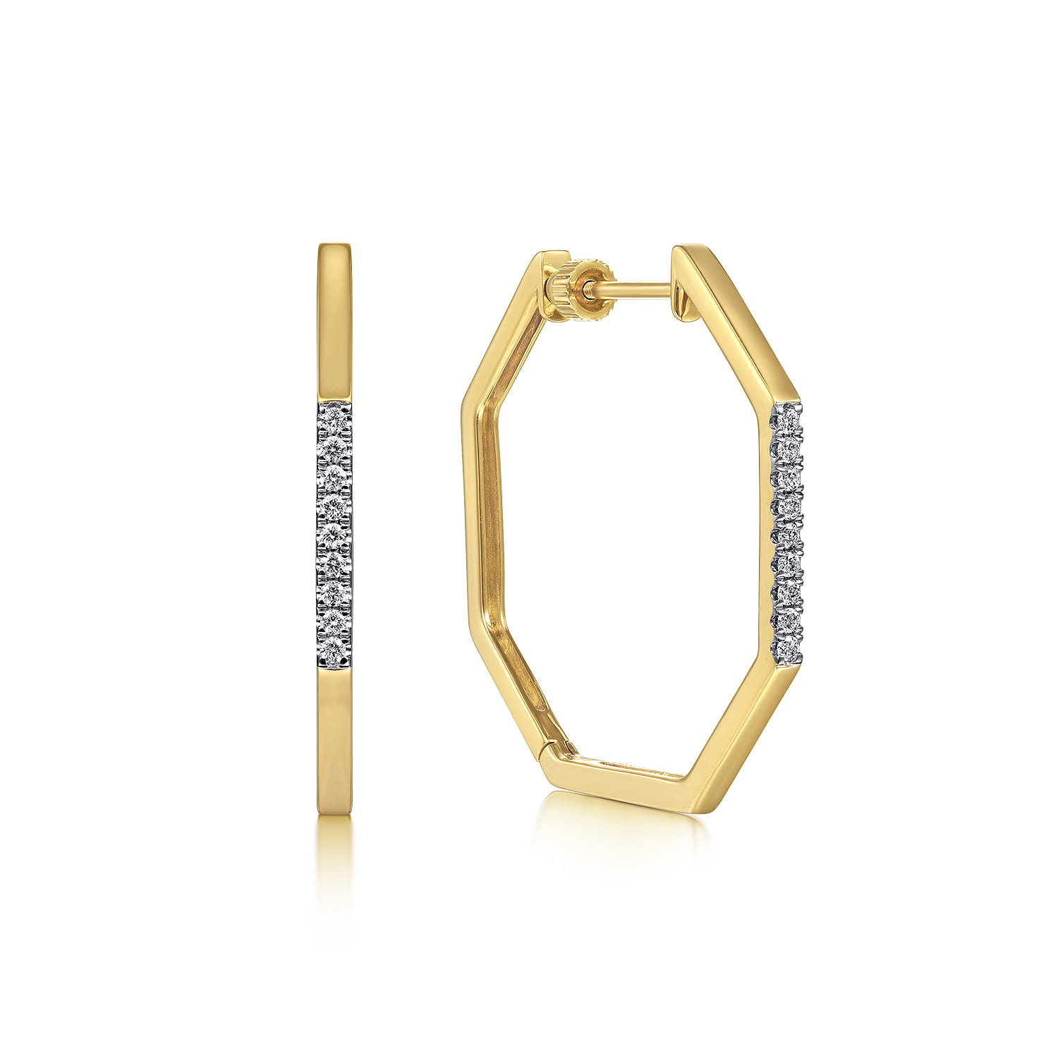 14K Yellow Gold 30mm Diamond Classic Hoop Earrings - 0.16 ct - Shot 1