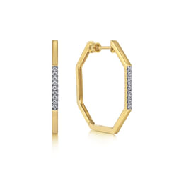 14K Yellow Gold 30mm Diamond Classic Hoop Earrings