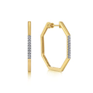 14K Yellow Gold 30mm Diamond Classic Hoop Earrings