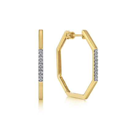 14K Yellow Gold 30mm Diamond Classic Hoop Earrings