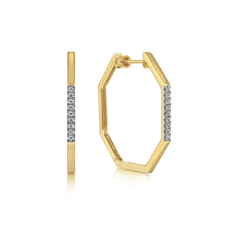 14K Yellow Gold 30mm Diamond Classic Hoop Earrings - 0.16 ct - Shot 1