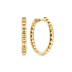 14K Yellow Gold 30mm Geo Cube Classic Hoop Earrings