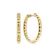 14K Yellow Gold 30mm Geo Cube Classic Hoop Earrings