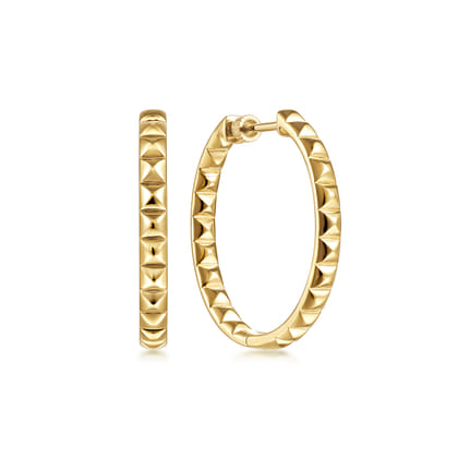 14K Yellow Gold 30mm Geo Cube Classic Hoop Earrings