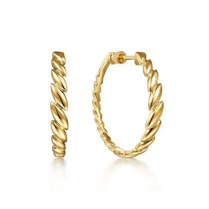 14K Yellow Gold 30mm Marquise Pattern Hoop Earrings