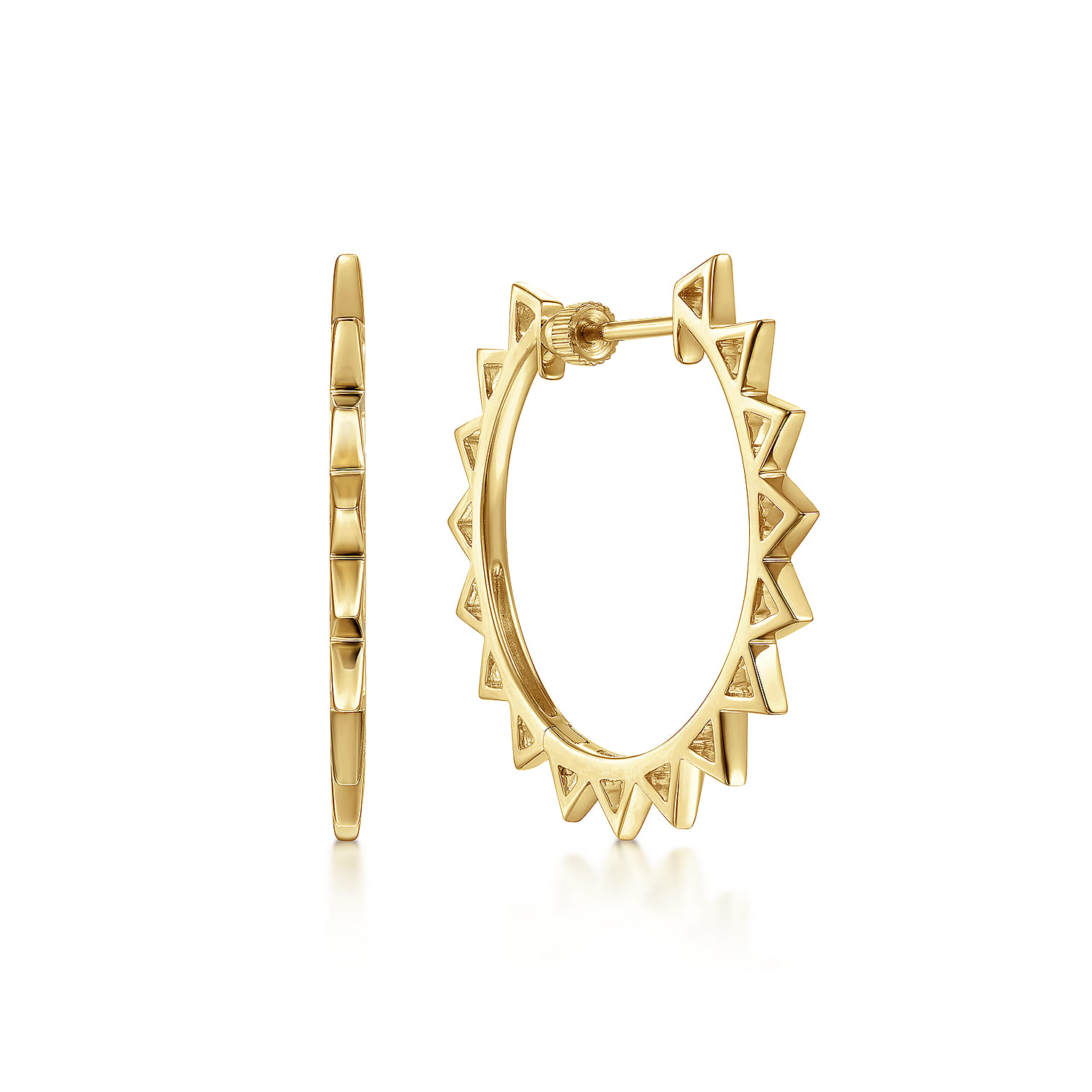 14K Yellow Gold 30mm Spikey Classic Hoop Earrings - Shot 1