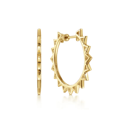14K Yellow Gold 30mm Spikey Classic Hoop Earrings
