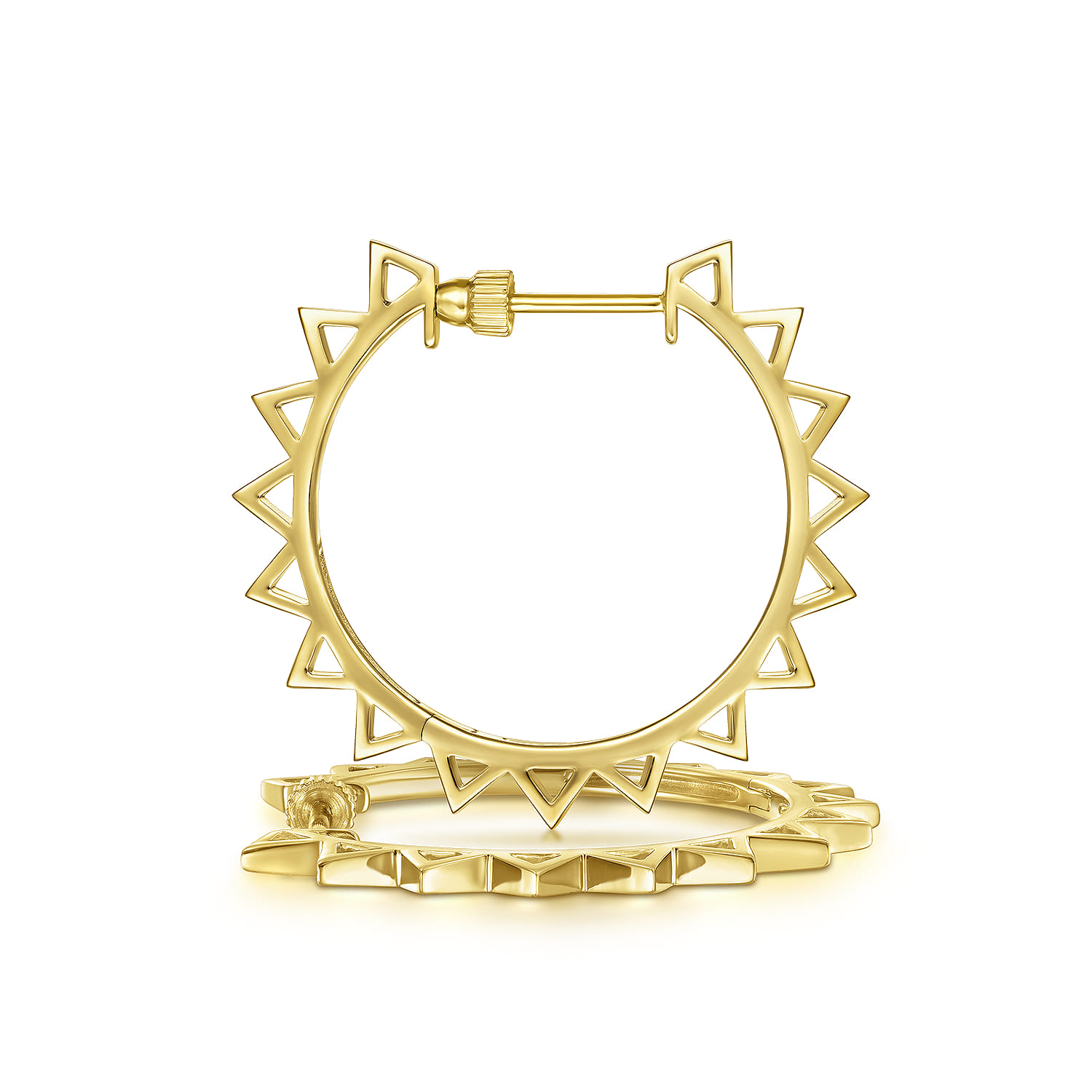 14K Yellow Gold 30mm Spikey Classic Hoop Earrings - Shot 3