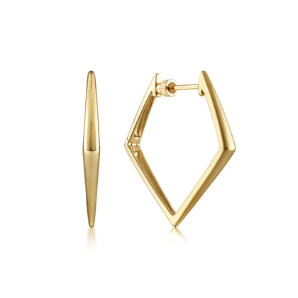14K Yellow Gold 30mm Triangular Classic Hoop Earrings