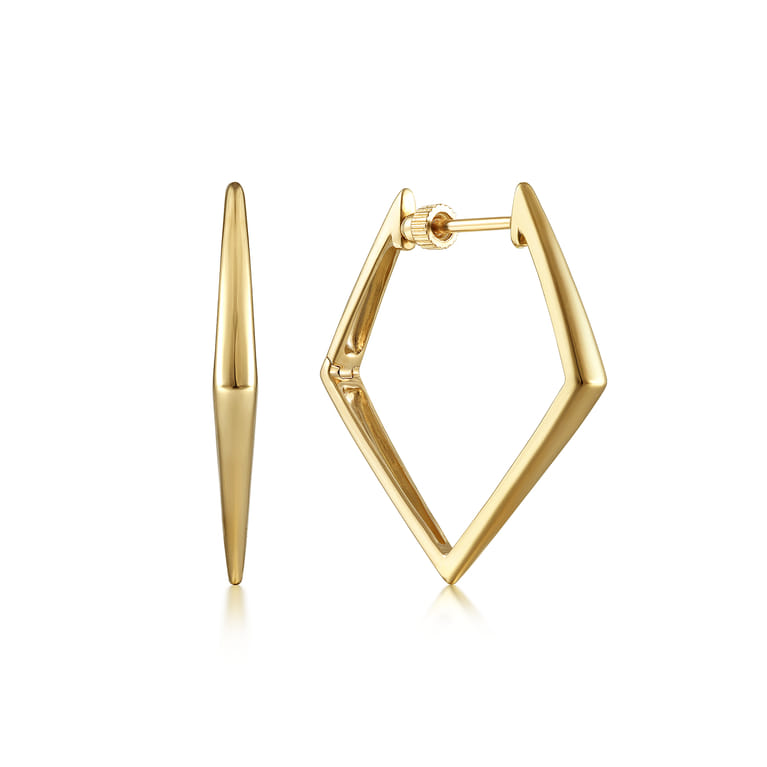 14K Yellow Gold 30mm Triangular Classic Hoop Earrings - Shot 1