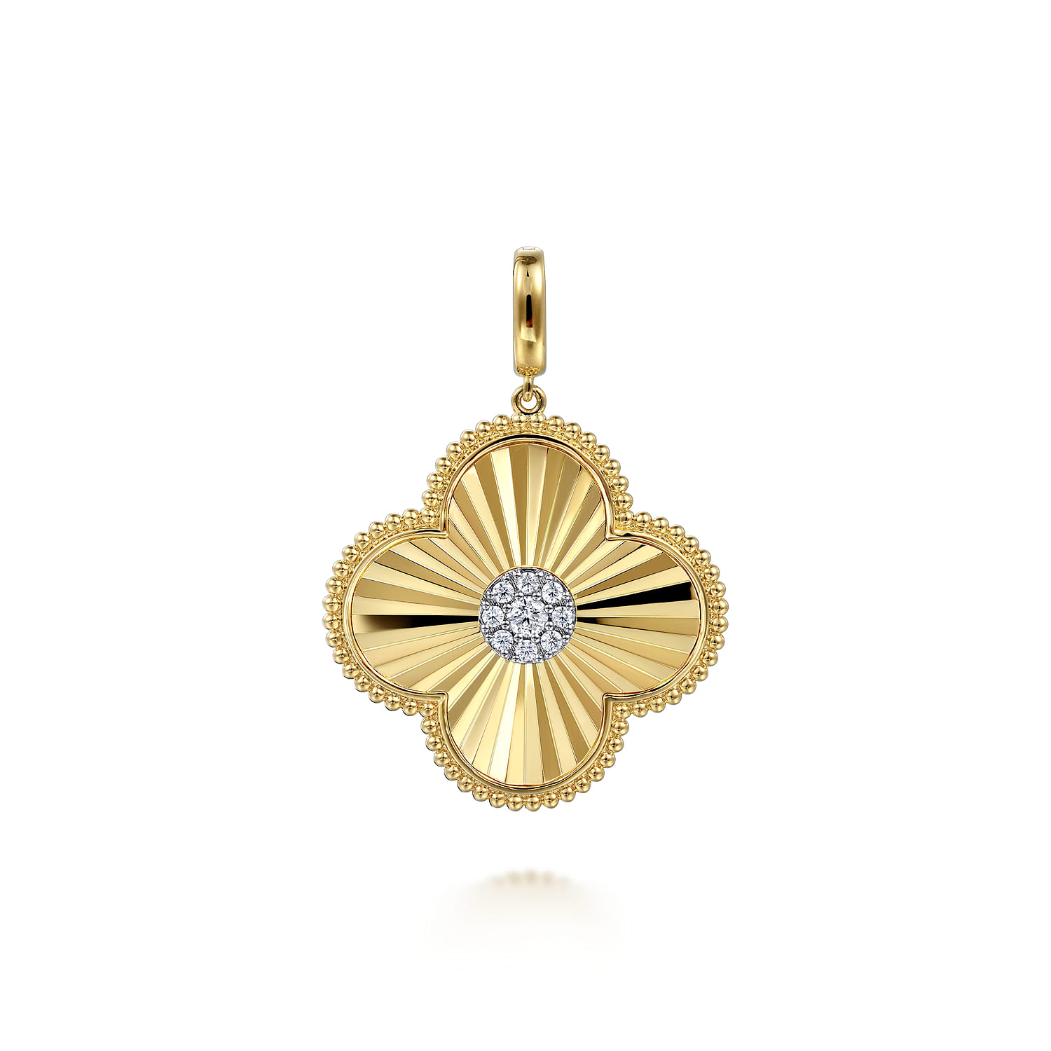 14K Yellow Gold 32mm Bujukan  Diamond Cut Diamond Clover Medallion Pendant With Detachable Bail - 0.35 ct - Shot 1