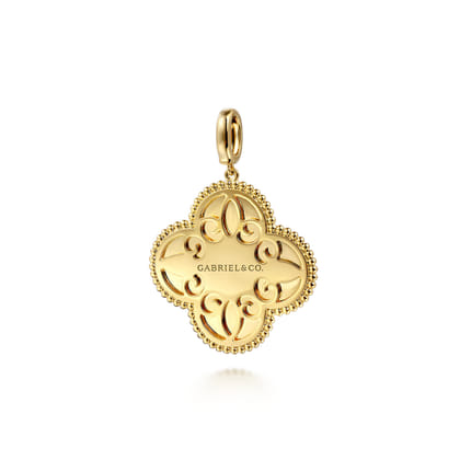 14K Yellow Gold 32mm Bujukan  Diamond Cut Diamond Clover Medallion Pendant With Detachable Bail