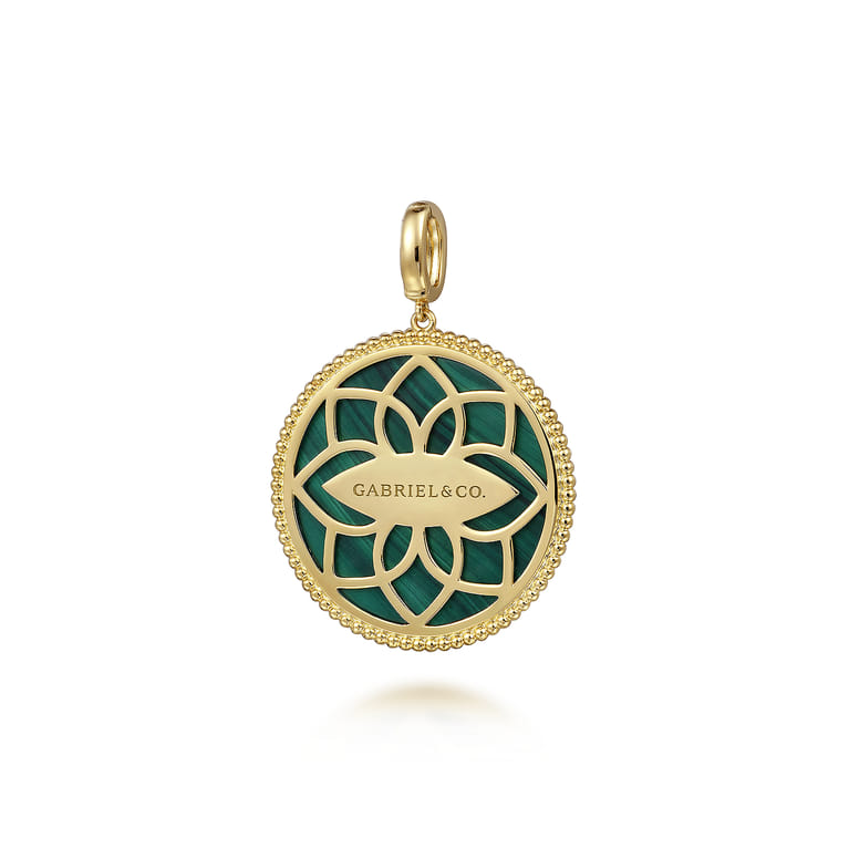 14K Yellow Gold 32mm Bujukan Diamond  Malachite Medallion Pendant With Detachable Bail - 0.5 ct - Shot 2