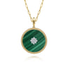 14K Yellow Gold 32mm Bujukan Diamond  Malachite Medallion Pendant With Detachable Bail - 0.5 ct
