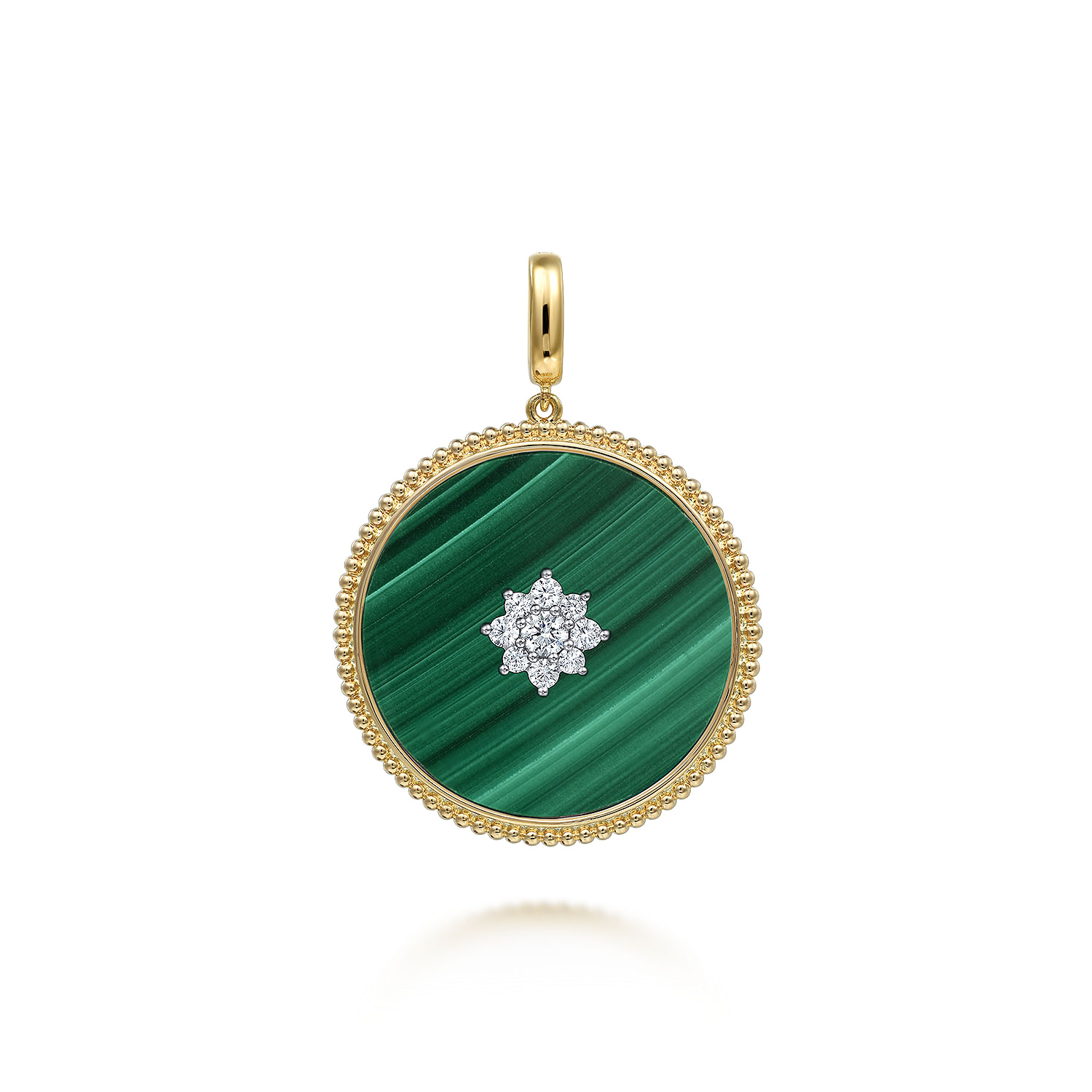 Image of 14K Yellow Gold 32mm Bujukan Diamond  Malachite Medallion Pendant
