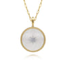 14K Yellow Gold 32mm Bujukan Diamond  Mother of Pearl Medallion Pendant With Detachable Bail - 0.5 ct