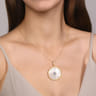 14K Yellow Gold 32mm Bujukan Diamond  Mother of Pearl Medallion Pendant With Detachable Bail - 0.5 ct