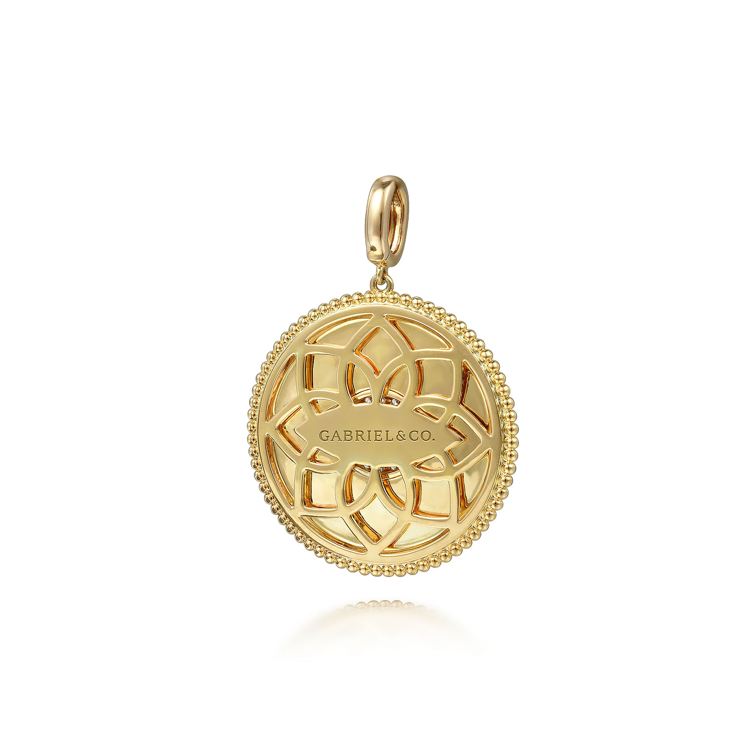 14K Yellow Gold 32mm Bujukan Diamond  Sapphire Evil Eye Pendant With Detachable Bail