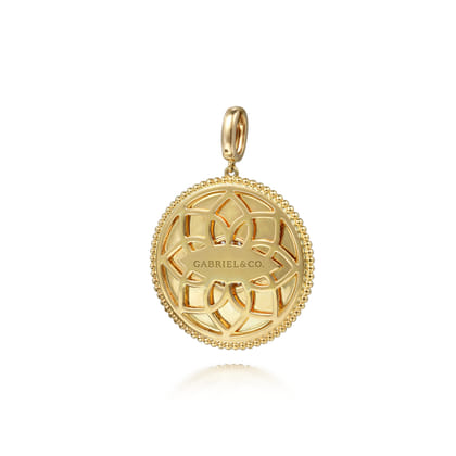 14K Yellow Gold 32mm Bujukan Diamond Sapphire Evil Eye Pendant with Detachable Bail