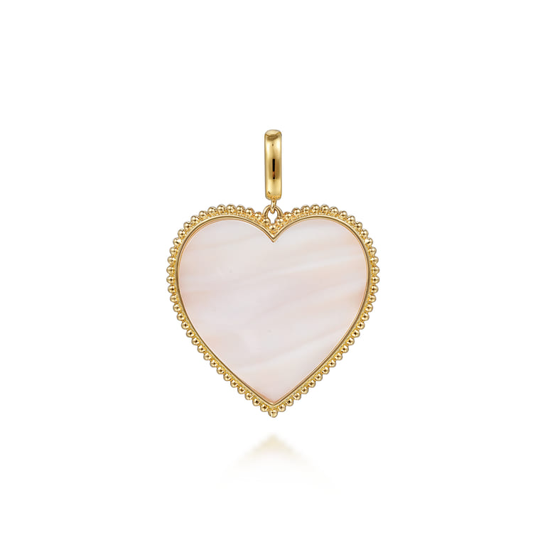 14K Yellow Gold 32mm Bujukan Heart Pink Mother of Pearl Pendant With Detachable Bail - Shot 1