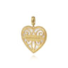 14K Yellow Gold 32mm Bujukan Heart Pink Mother of Pearl Pendant With Detachable Bail