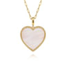 14K Yellow Gold 32mm Bujukan Heart Pink Mother of Pearl Pendant With Detachable Bail