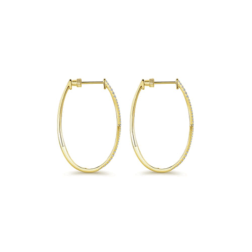 14K Yellow Gold 35mm Geometric Diamond Hoop Earrings - 0.5 ct - Shot 2