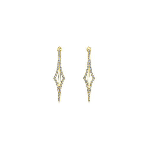14K Yellow Gold 35mm Geometric Diamond Hoop Earrings - 0.5 ct - Shot 3