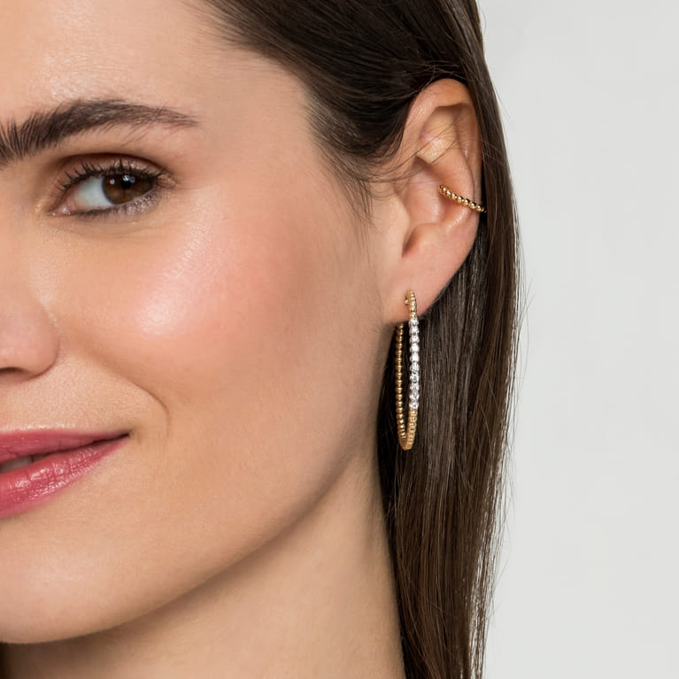 14K Yellow Gold 40mm Bujukan Diamond Classic Hoop Earrings - 0.4 ct - Shot 2