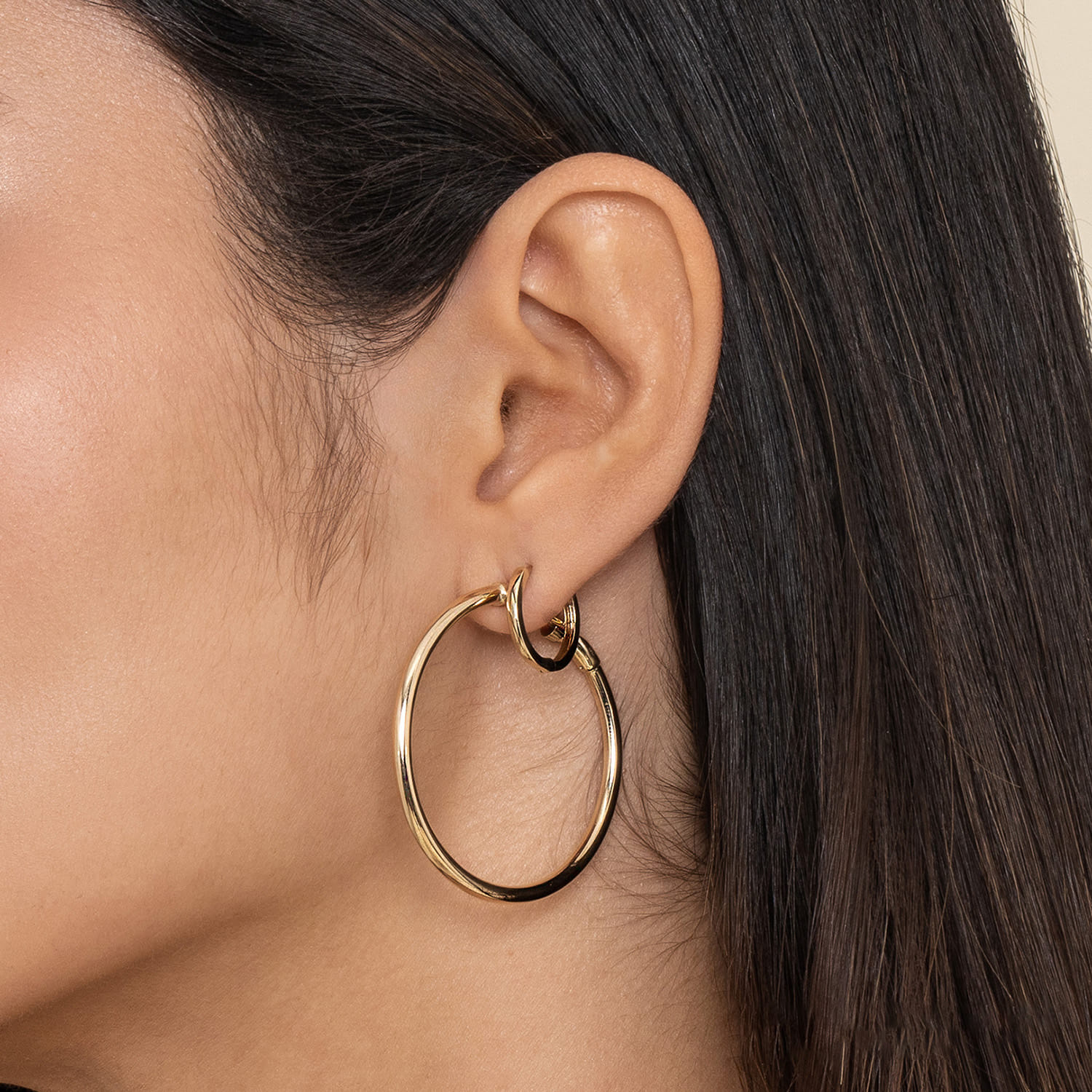 14K Yellow Gold 40mm Classic Hoop Earrings - Shot 3