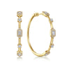 14K Yellow Gold 40mm Diamond Baguette and Round Station Classic Hoop Earrings - 1.25 ct