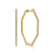 14K Yellow Gold 40mm Diamond Classic Hoop Earrings