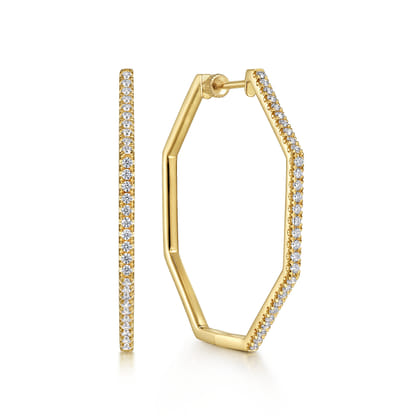 14K Yellow Gold 40mm Diamond Classic Hoop Earrings