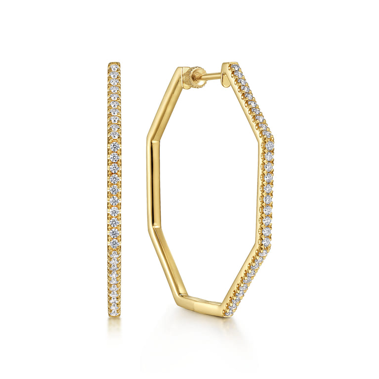 14K Yellow Gold 40mm Diamond Classic Hoop Earrings - 0.75 ct - Shot 1