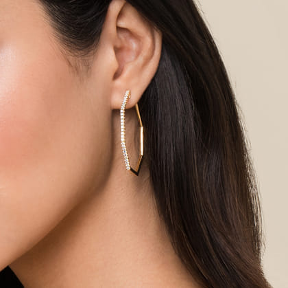 14K Yellow Gold 40mm Diamond Classic Hoop Earrings