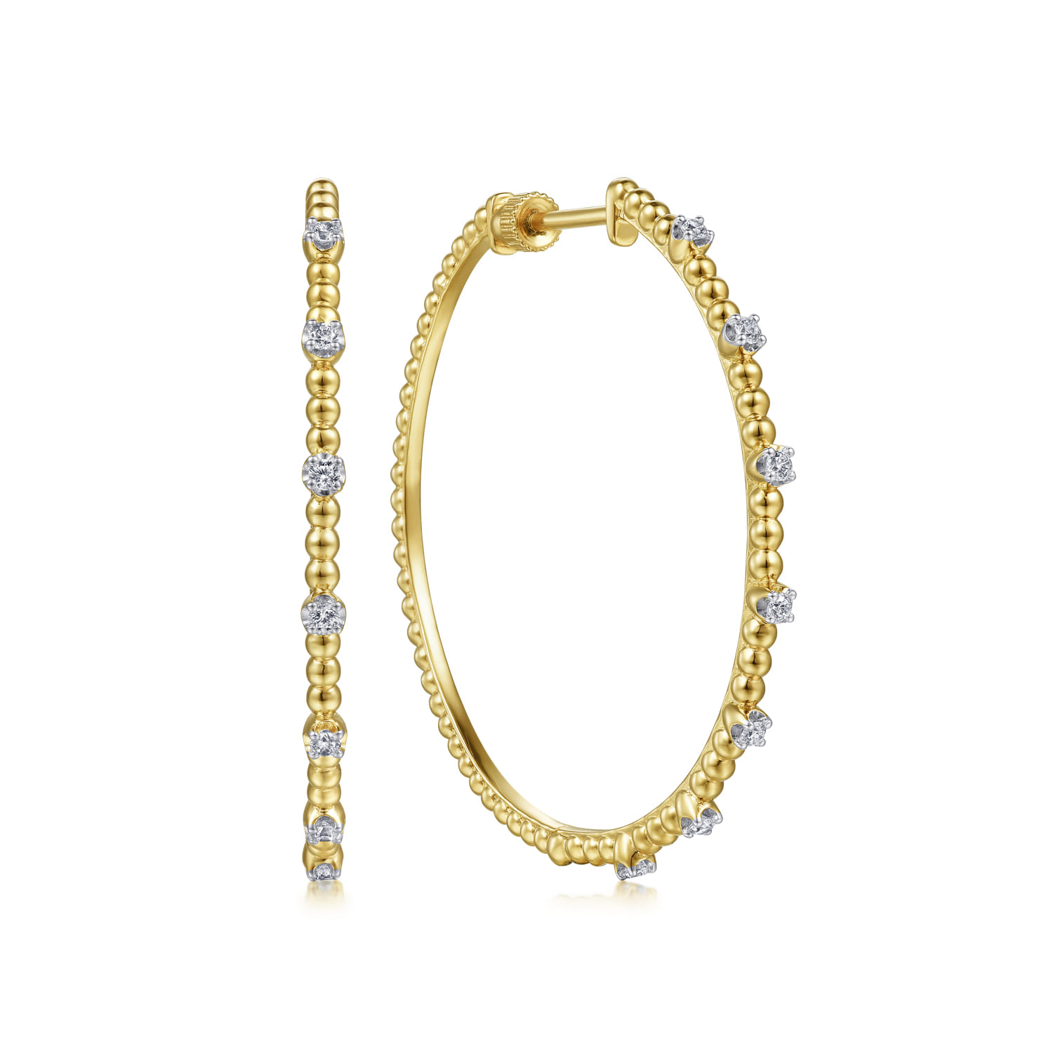 14K Yellow Gold 40mm Diamond Classic Hoop Earrings - 0.25 ct - Shot 1