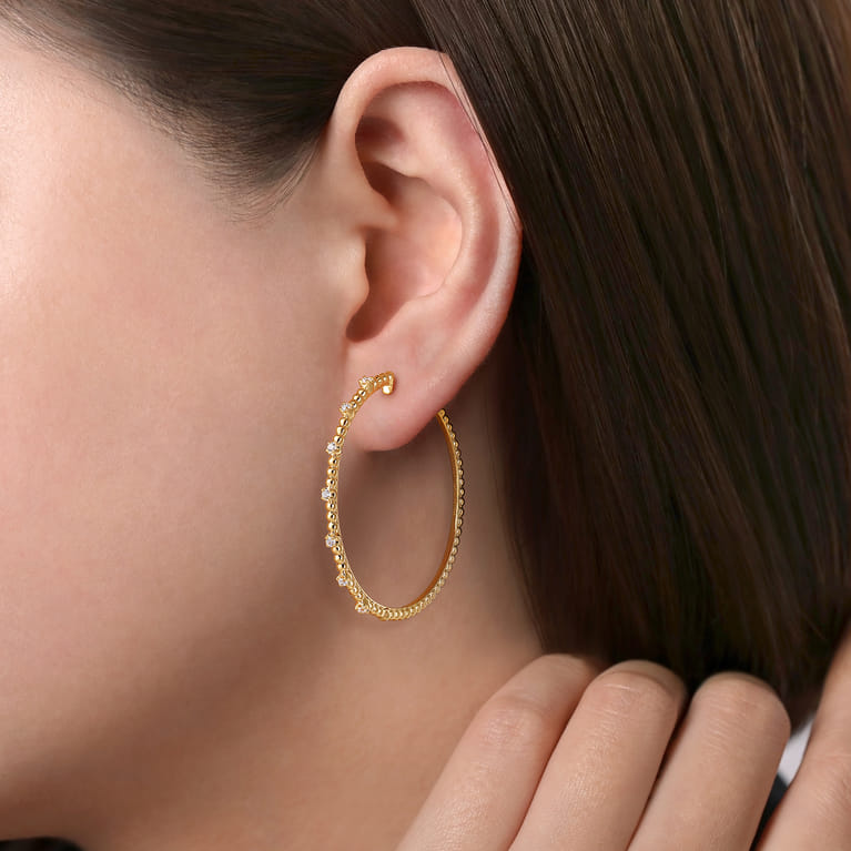 14K Yellow Gold 40mm Diamond Classic Hoop Earrings - 0.25 ct - Shot 2