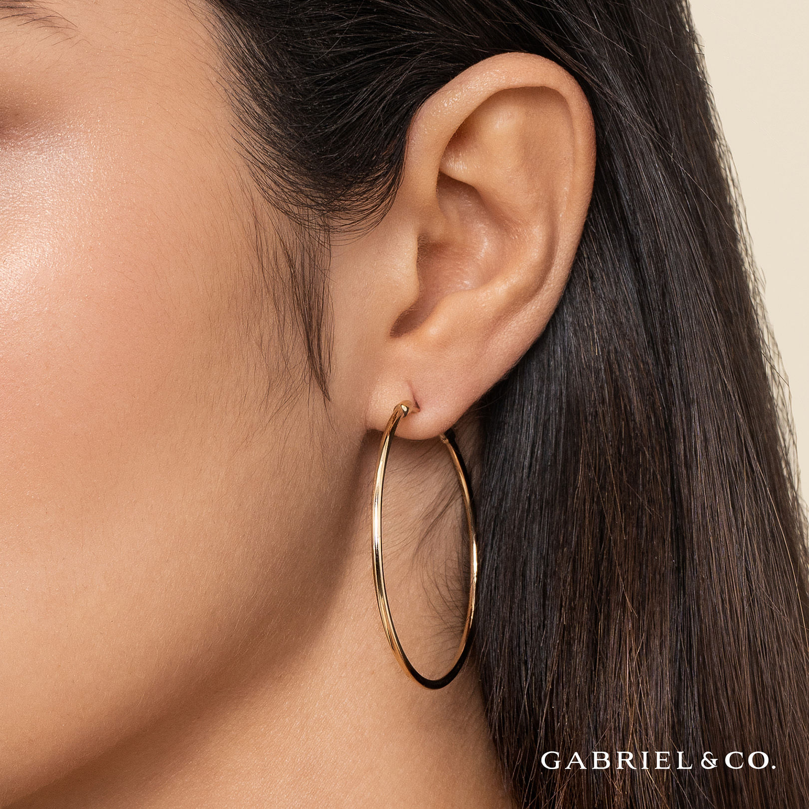 14K Yellow Gold 40mm Round Classic Hoop Earrings - Shot 3