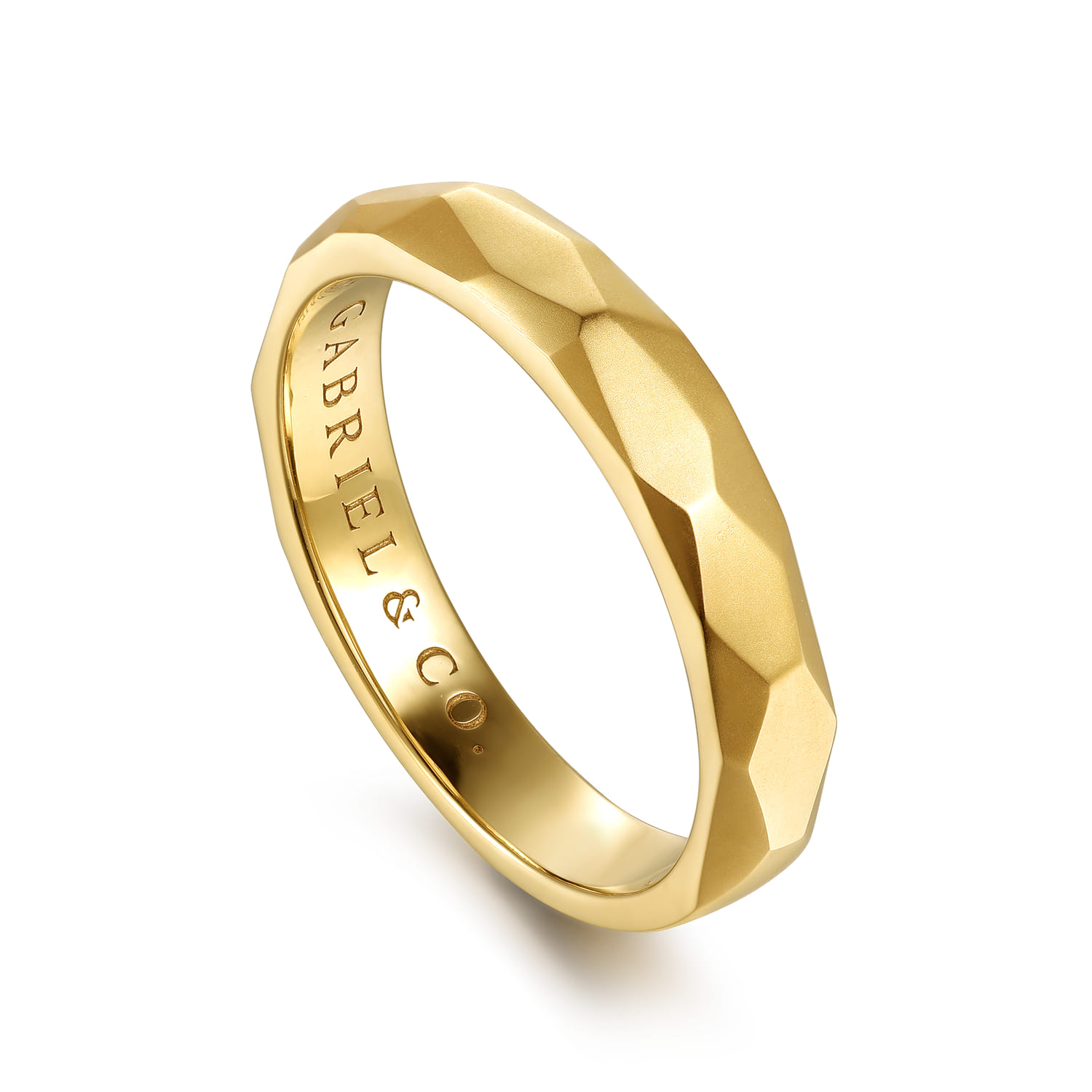 14K Yellow Gold 4mm - Men's Wedding Band in Sand Blast Finish - Shot 3