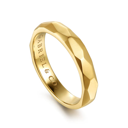 14K Yellow Gold 4mm - Men's Wedding Band in Sand Blast Finish