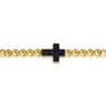 14K Yellow Gold 4mm Beaded Mens Bracelet with Black Spinel Cross