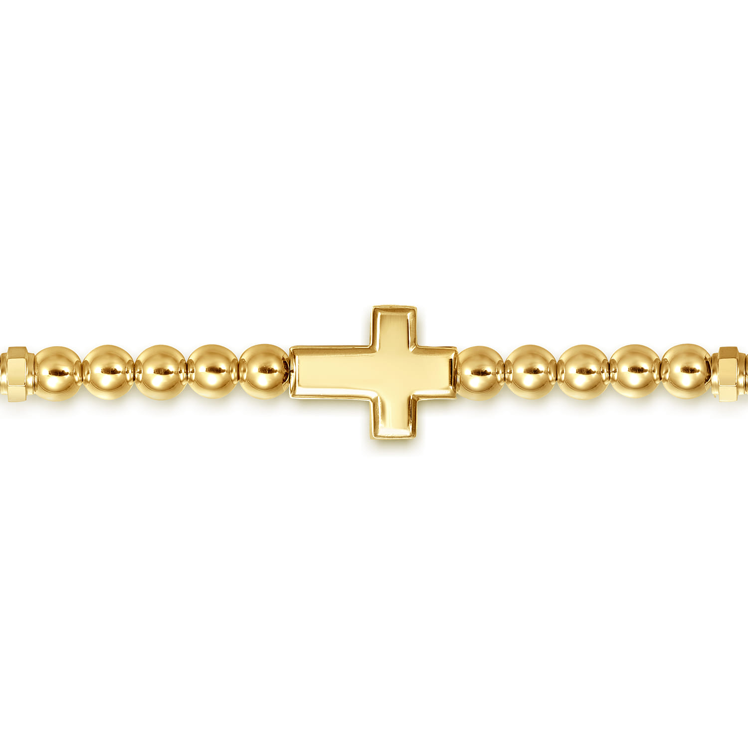 14K Yellow Gold 4mm Beaded Mens Bracelet with Black Spinel Cross - Shot 3